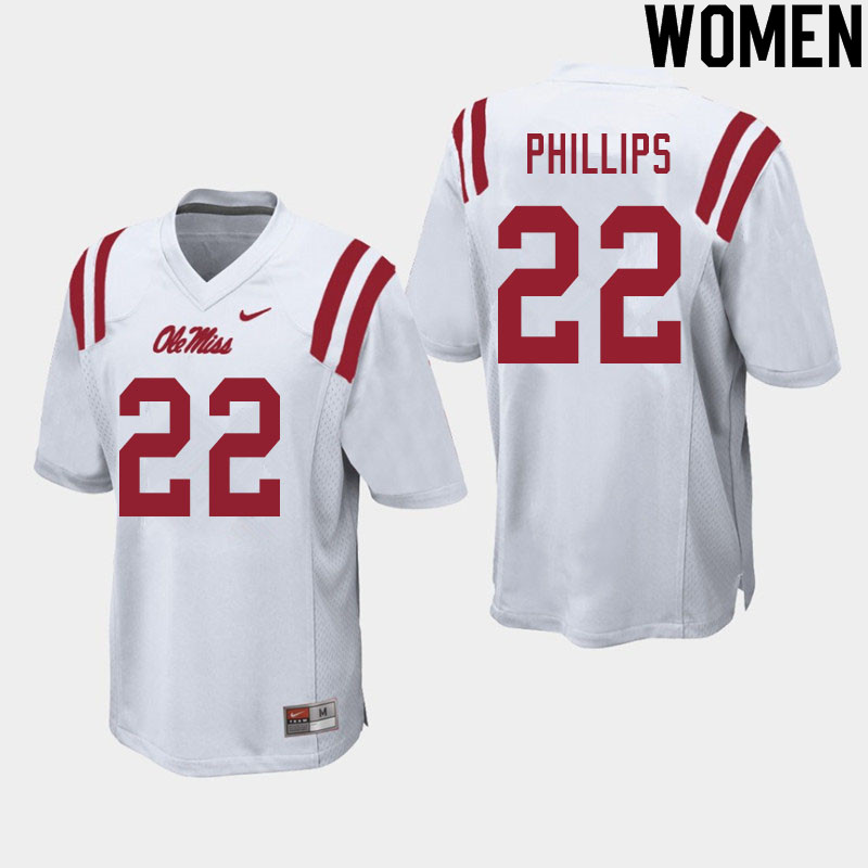 Women #22 Scottie Phillips Ole Miss Rebels College Football Jerseys Sale-White
